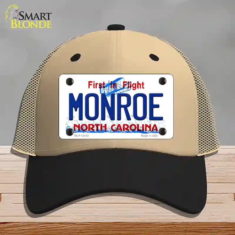 HAT02-MLP-12103 Monroe North Carolina State Novelty License Plate Hat, Mesh - Khaki & Black