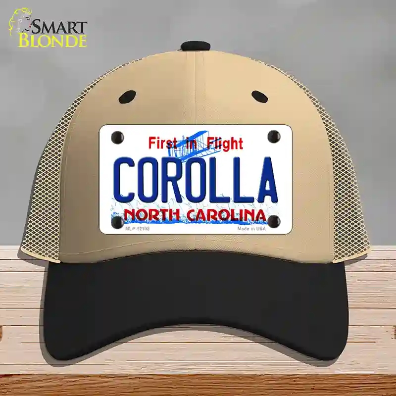 HAT02-MLP-12108 Corolla North Carolina State Novelty License Plate Hat, Mesh - Khaki & Black