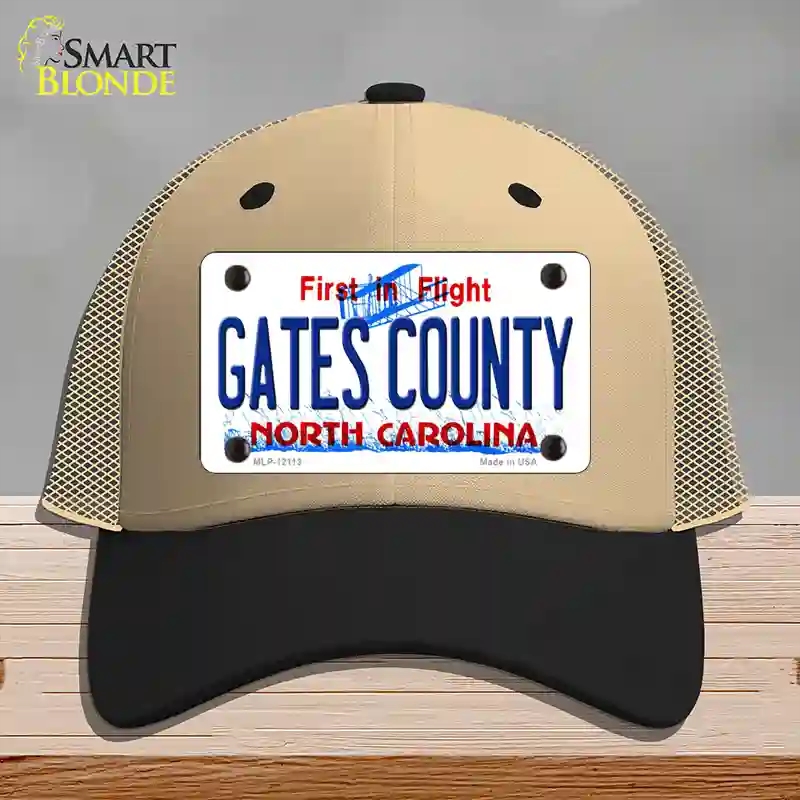 HAT02-MLP-12113 Gates County North Carolina State Novelty License Plate Hat, Mesh - Khaki & Black
