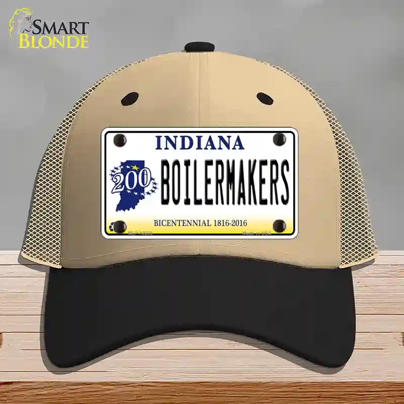 HAT02-MLP-12205 Boilermakers Indiana Novelty License Plate Hat, Mesh - Khaki & Black