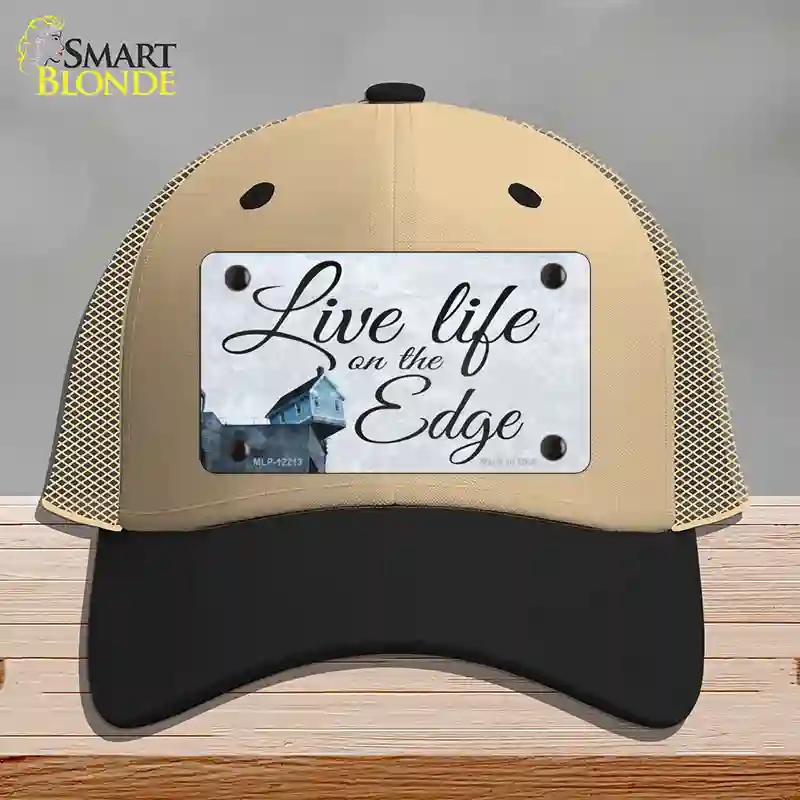 HAT02-MLP-12213 Live Life on the Edge Novelty License Plate Hat, Mesh - Khaki & Black