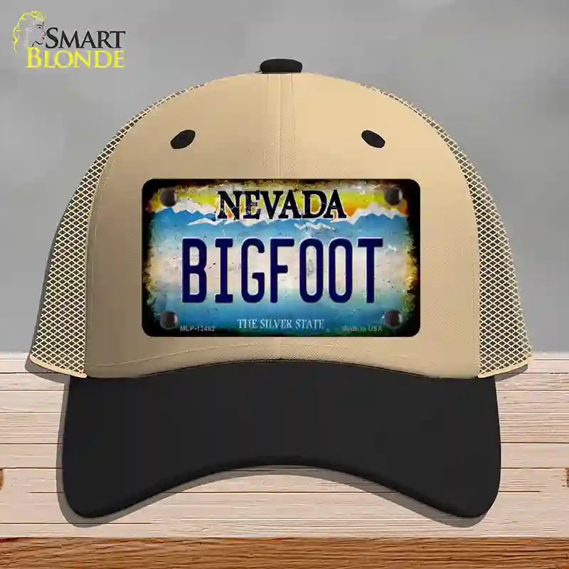 HAT02-MLP-12482 Bigfoot Nevada Novelty License Plate Hat, Mesh - Khaki & Black