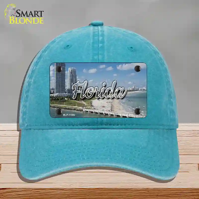 HAT10-MLP-11592 Florida White Sand Beach State Novelty License Plate Hat, Unconstructed Cotton - Lake Blue