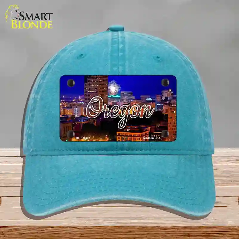 HAT10-MLP-11625 Oregon Firework City Lights State Novelty License Plate Hat, Unconstructed Cotton - Lake Blue