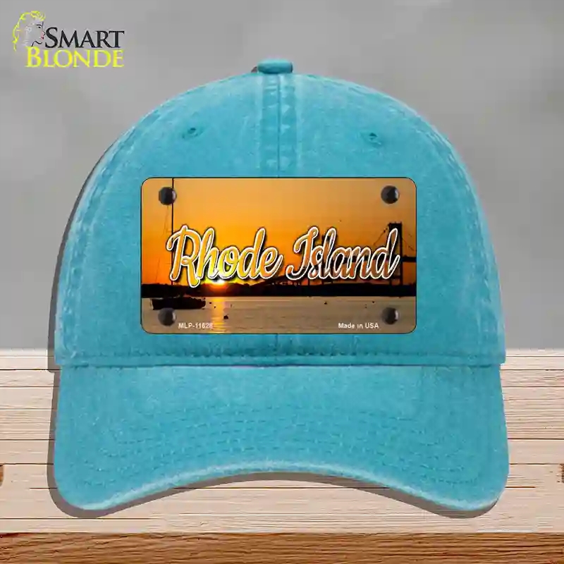 HAT10-MLP-11628 Rhode Island River Sunset State Novelty License Plate Hat, Unconstructed Cotton - Lake Blue