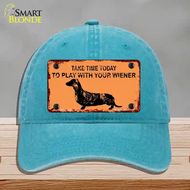 HAT10-MLP-11686 Play with Your Wiener Novelty License Plate Hat, Unconstructed Cotton - Lake Blue