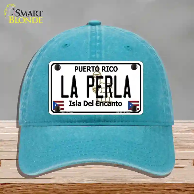 HAT10-MLP-11696 La Perla Puerto Rico Novelty License Plate Hat, Unconstructed Cotton - Lake Blue
