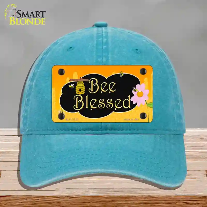 HAT10-MLP-11722 Bee Blessed Honey Hive Novelty License Plate Hat, Unconstructed Cotton - Lake Blue