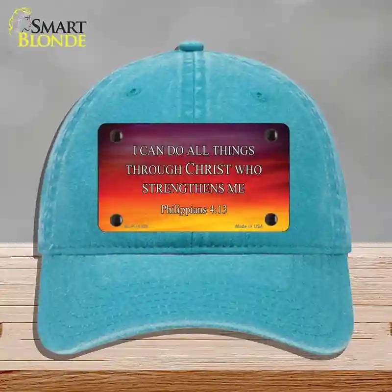 HAT10-MLP-11885 Philippians 4 13 Novelty License Plate Hat, Unconstructed Cotton - Lake Blue