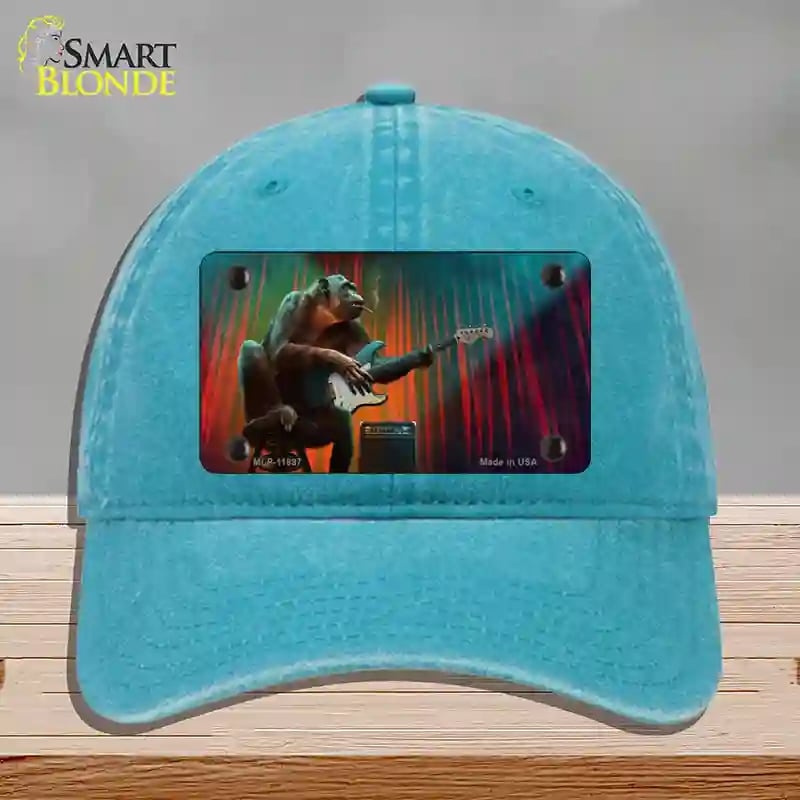 HAT10-MLP-11897 Monkey with Guitar Novelty License Plate Hat, Unconstructed Cotton - Lake Blue