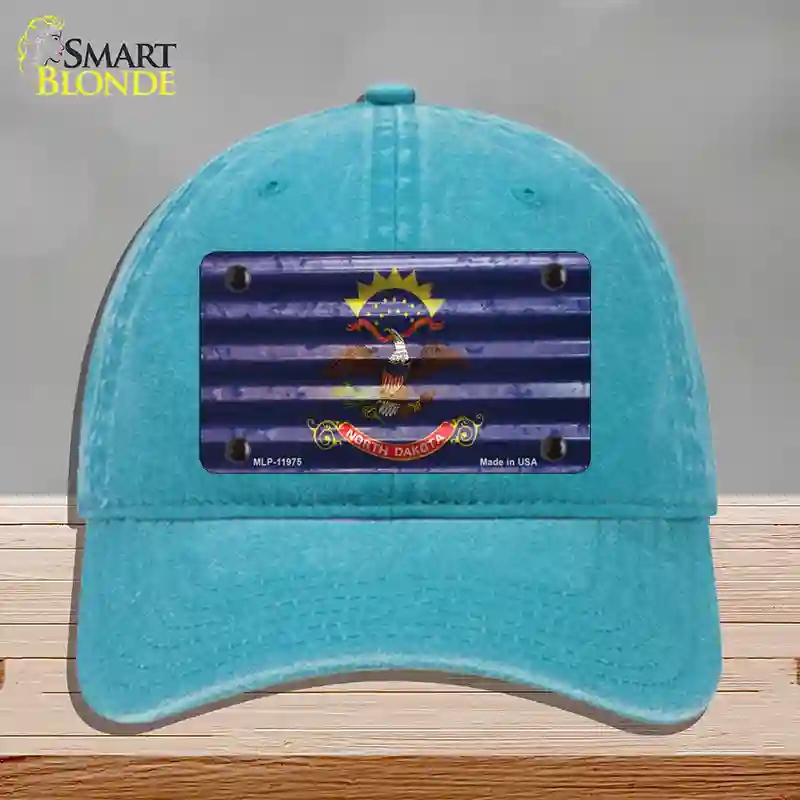 HAT10-MLP-11975 North Dakota Corrugated Flag Novelty License Plate Hat, Unconstructed Cotton - Lake Blue