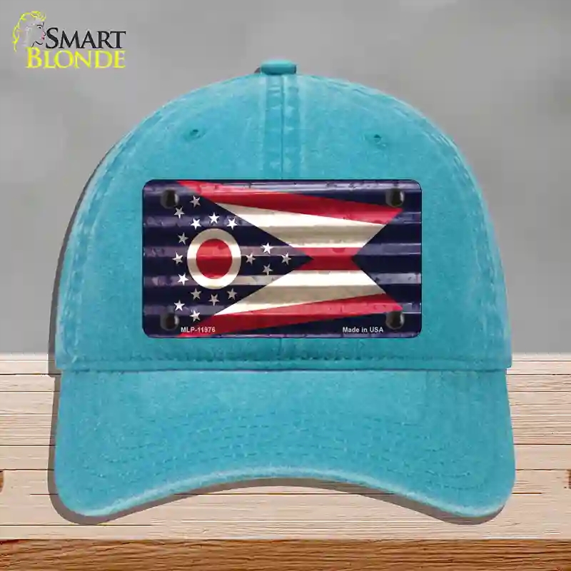 HAT10-MLP-11976 Ohio Corrugated Flag Novelty License Plate Hat, Unconstructed Cotton - Lake Blue