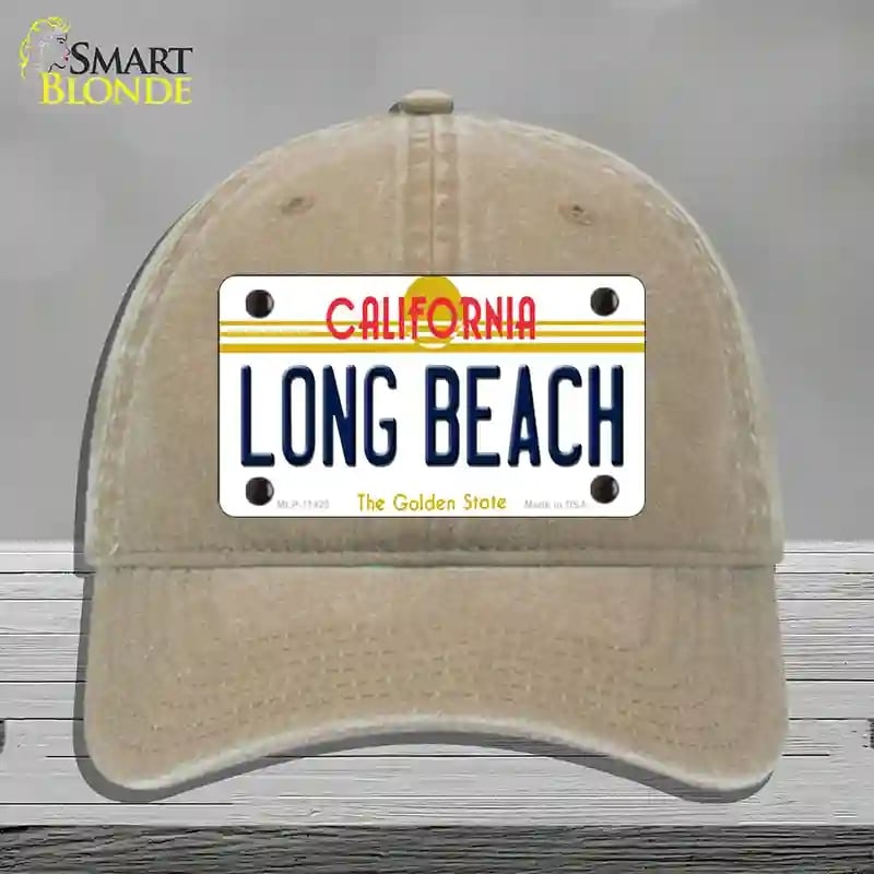 HAT09-MLP-11423 Long Beach California Novelty License Plate Hat, Unconstructed Cotton - Khaki