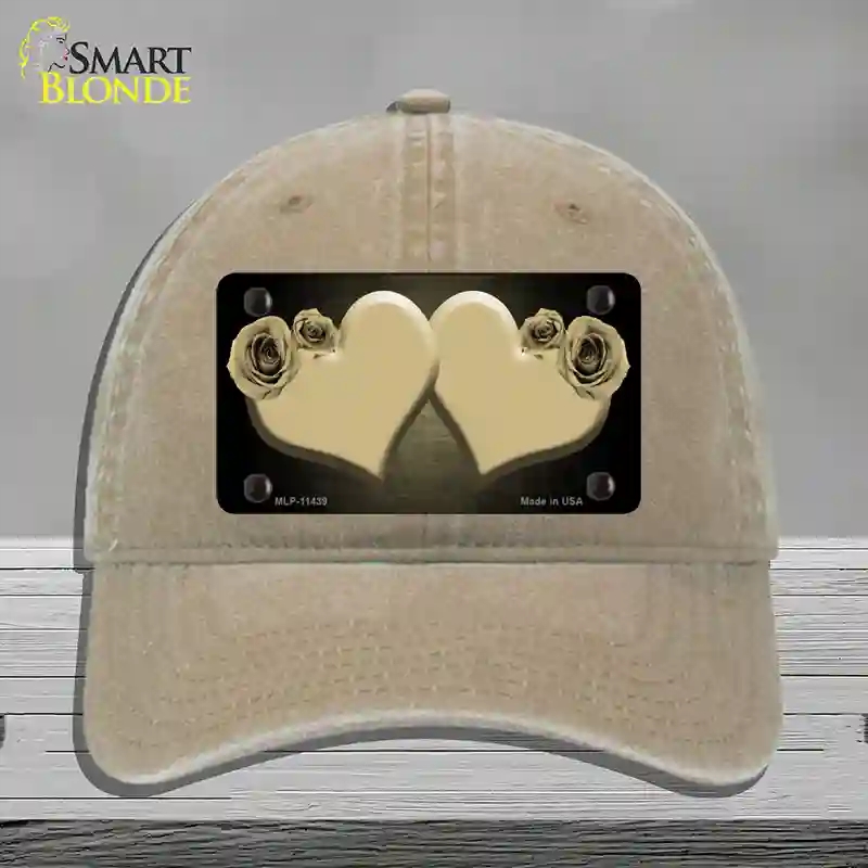 HAT09-MLP-11439 Hearts Over Roses in Gold Novelty License Plate Hat, Unconstructed Cotton - Khaki