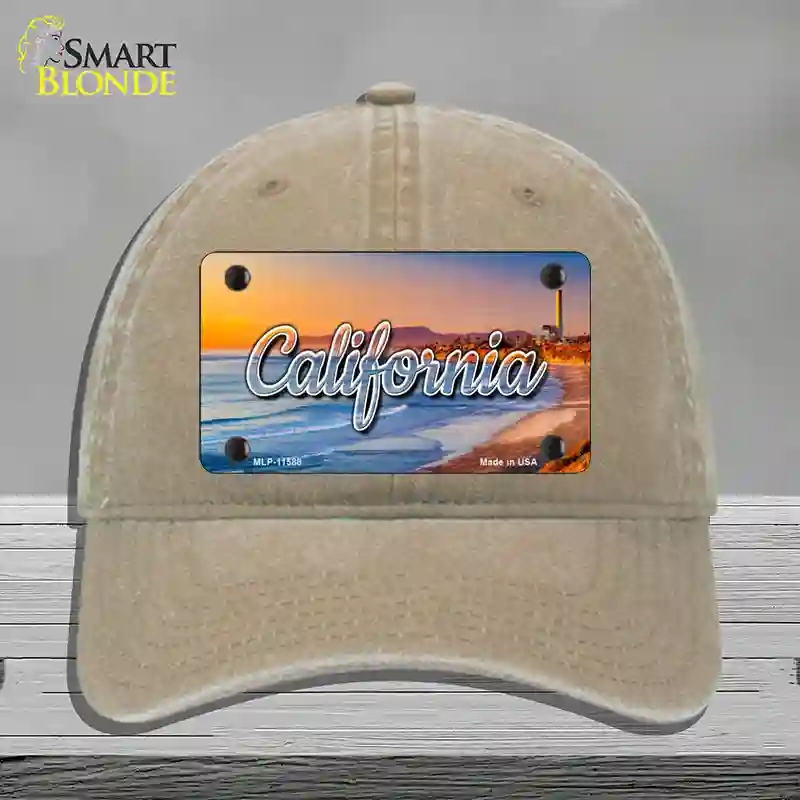 HAT09-MLP-11588 California Beach State Novelty License Plate Hat, Unconstructed Cotton - Khaki