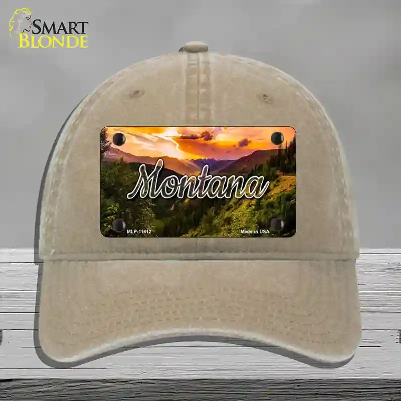 HAT09-MLP-11612 Montana Forest Sunset State Novelty License Plate Hat, Unconstructed Cotton - Khaki