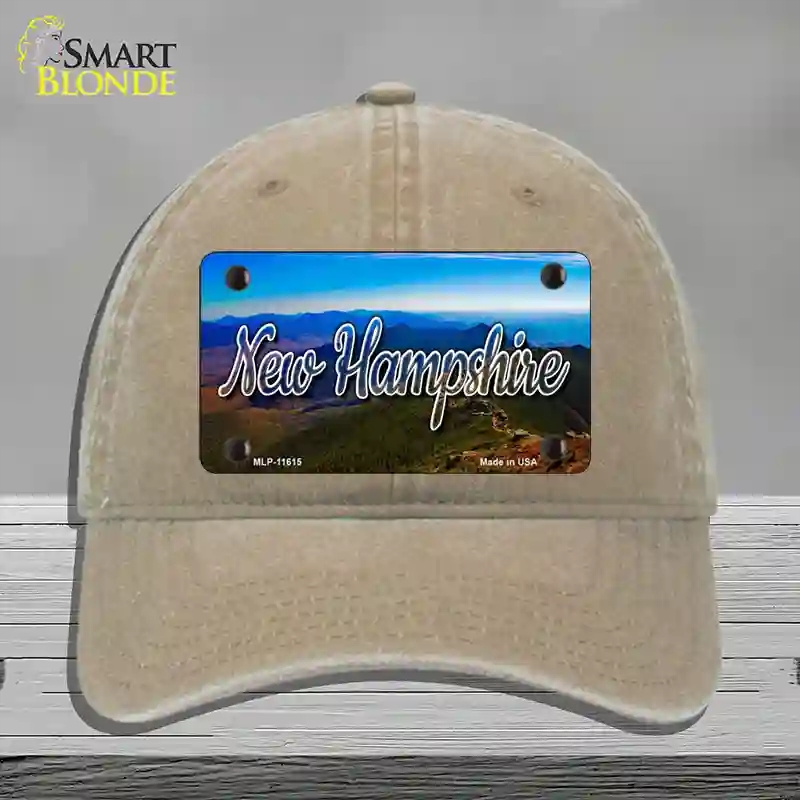 HAT09-MLP-11615   Hampshire Mountain Range State Novelty License Plate Hat, Unconstructed Cotton - Khaki
