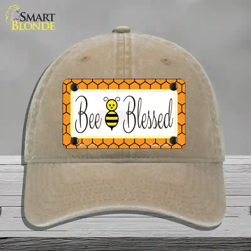 HAT09-MLP-11723 Bee Blessed Simple Novelty License Plate Hat, Unconstructed Cotton - Khaki