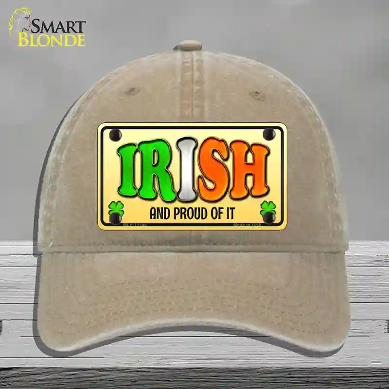 HAT09-MLP-11740 Irish & Proud Novelty License Plate Hat, Unconstructed Cotton - Khaki