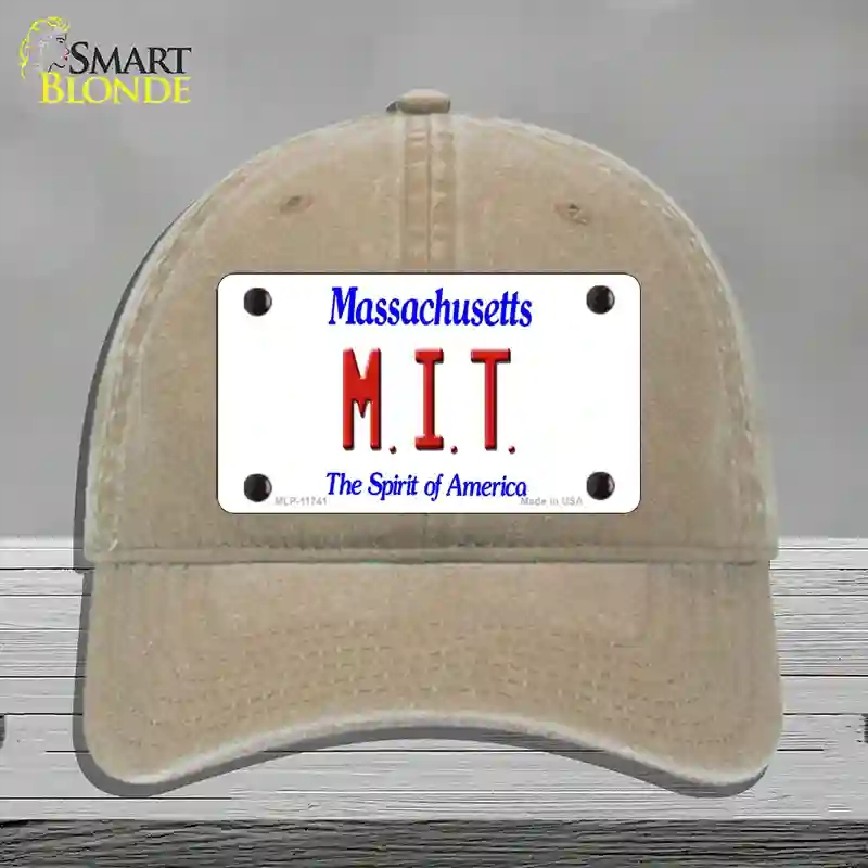 HAT09-MLP-11741 MIT Massachusetts State Novelty License Plate Hat, Unconstructed Cotton - Khaki
