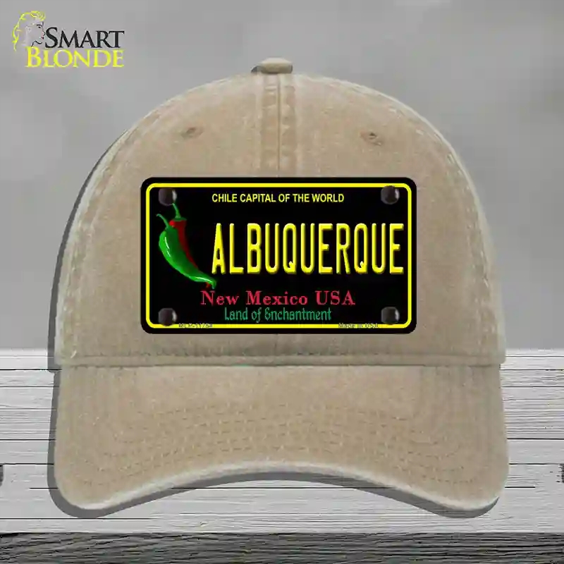 HAT09-MLP-11754 Albuquerque   Mexico Black State Novelty License Plate Hat, Unconstructed Cotton - Khaki