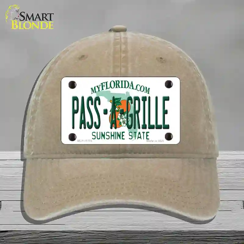 HAT09-MLP-11770 Pass a Grille Florida Novelty License Plate Hat, Unconstructed Cotton - Khaki