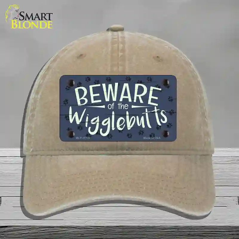 HAT09-MLP-11789 Beware of the Wigglebutts Novelty License Plate Hat, Unconstructed Cotton - Khaki