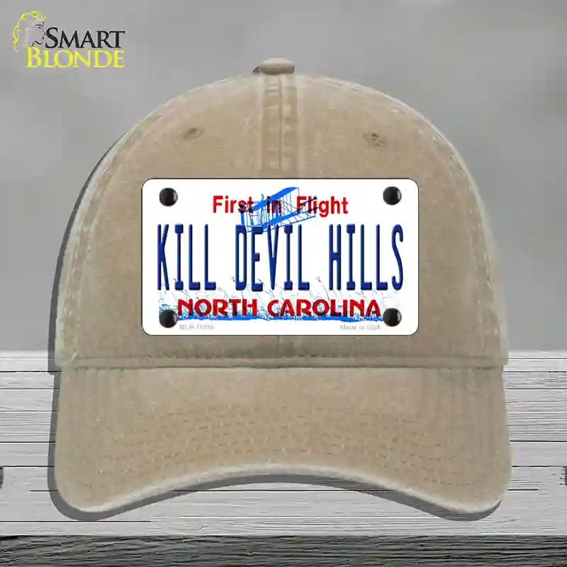 HAT09-MLP-11818 Kill Devil Hills North Carolina Novelty License Plate Hat, Unconstructed Cotton - Khaki