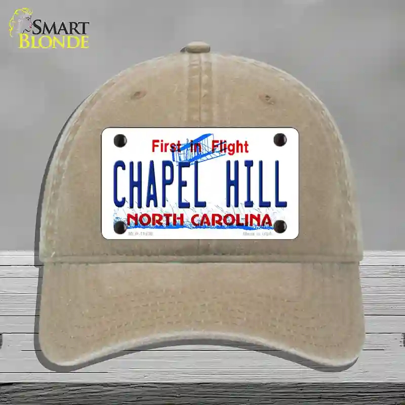 HAT09-MLP-11838 Chapel Hill North Carolina Novelty License Plate Hat, Unconstructed Cotton - Khaki