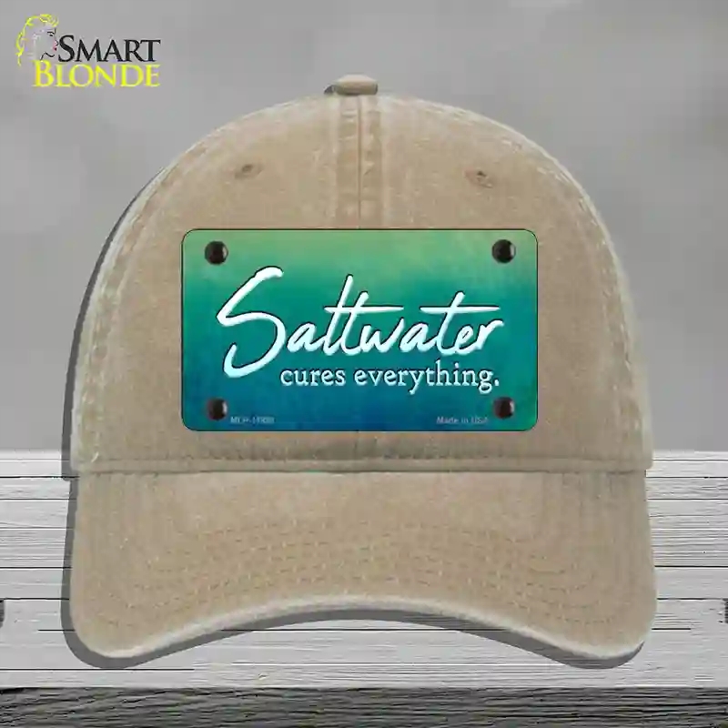 HAT09-MLP-11888 Saltwater Cures Everything Novelty License Plate Hat, Unconstructed Cotton - Khaki