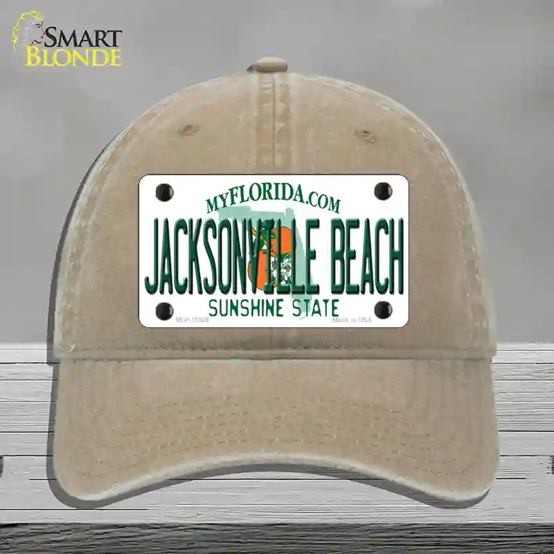 HAT09-MLP-11926 Florida Jacksonville Beach Novelty License Plate Hat, Unconstructed Cotton - Khaki