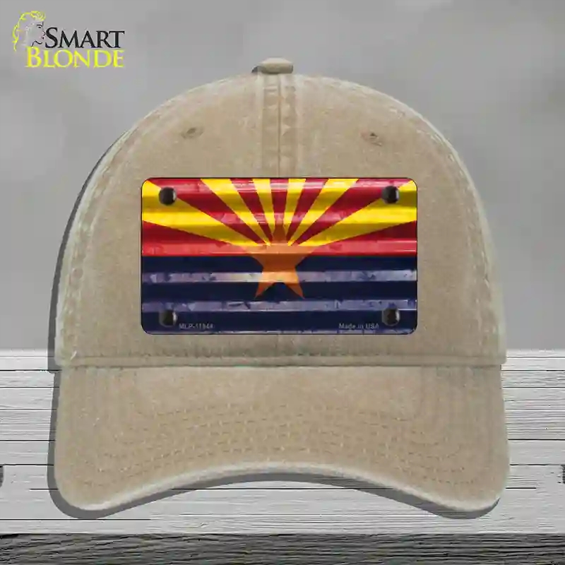 HAT09-MLP-11944 Arizona Corrugated Flag Novelty License Plate Hat, Unconstructed Cotton - Khaki