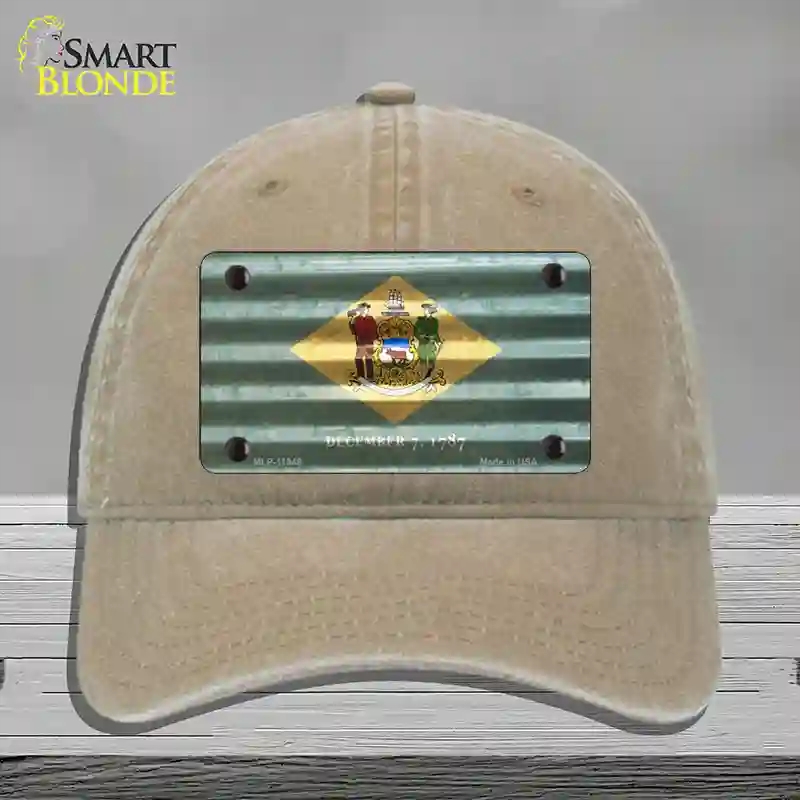 HAT09-MLP-11949 Delaware Corrugated Flag Novelty License Plate Hat, Unconstructed Cotton - Khaki