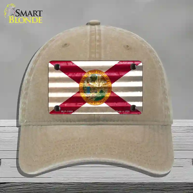 HAT09-MLP-11950 Florida Corrugated Flag Novelty License Plate Hat, Unconstructed Cotton - Khaki