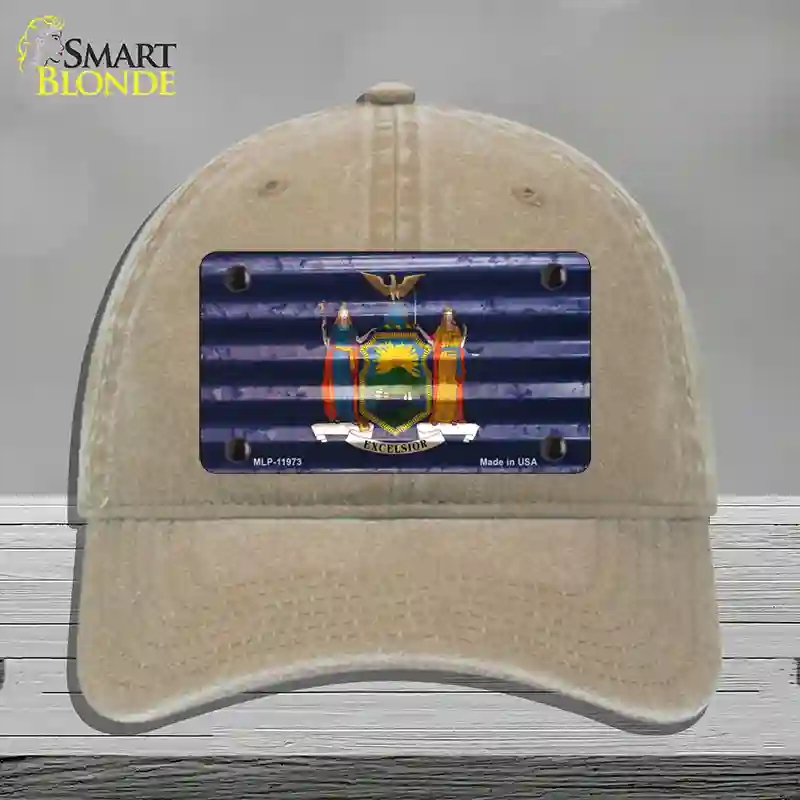 HAT09-MLP-11973   York Corrugated Flag Novelty License Plate Hat, Unconstructed Cotton - Khaki