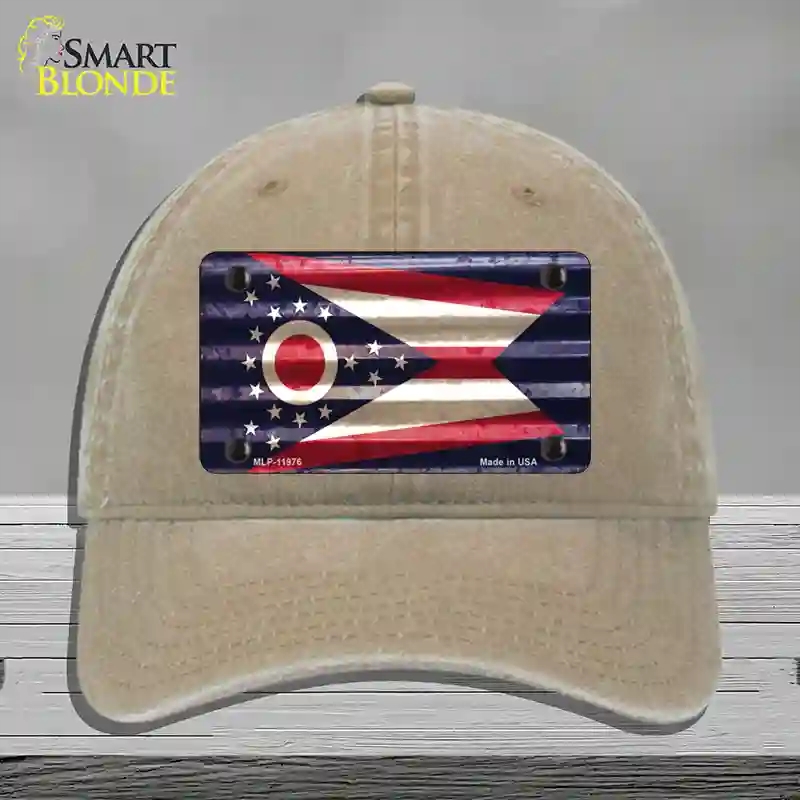 HAT09-MLP-11976 Ohio Corrugated Flag Novelty License Plate Hat, Unconstructed Cotton - Khaki