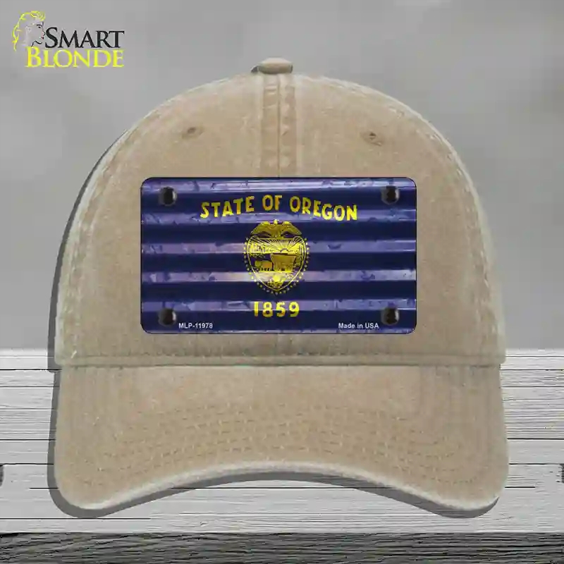 HAT09-MLP-11978 Oregon Corrugated Flag Novelty License Plate Hat, Unconstructed Cotton - Khaki