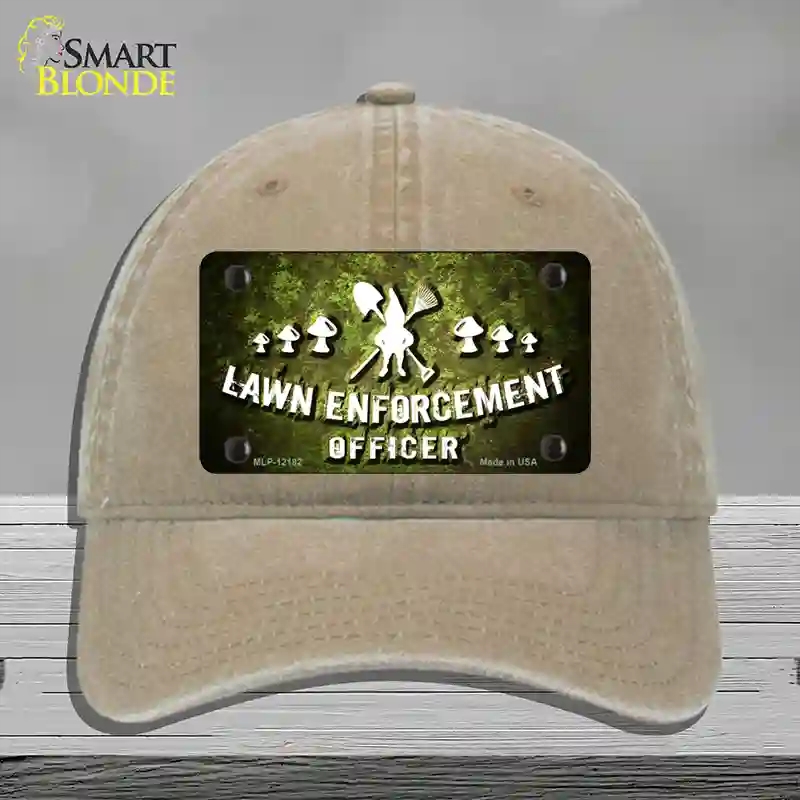 HAT09-MLP-12182 Lawn Enforcement Gnome Novelty License Plate Hat, Unconstructed Cotton - Khaki