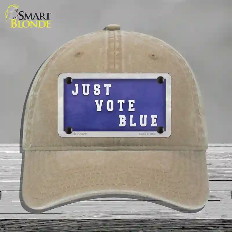 HAT09-MLP-12271 Just Vote Blue Novelty License Plate Hat, Unconstructed Cotton - Khaki