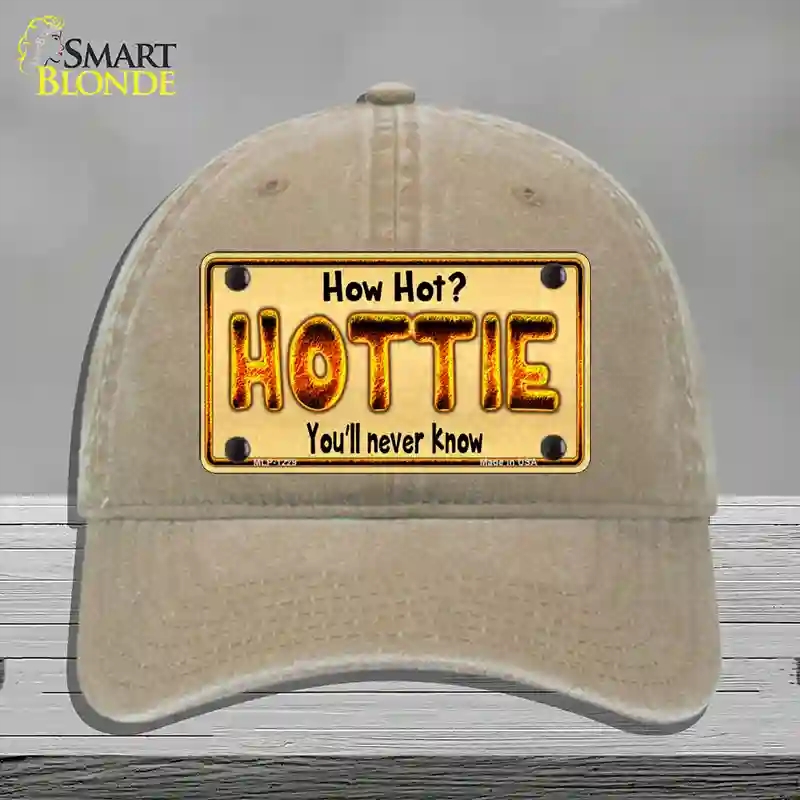 HAT09-MLP-1229 Hottie Know Novelty License Plate Hat, Unconstructed Cotton - Khaki