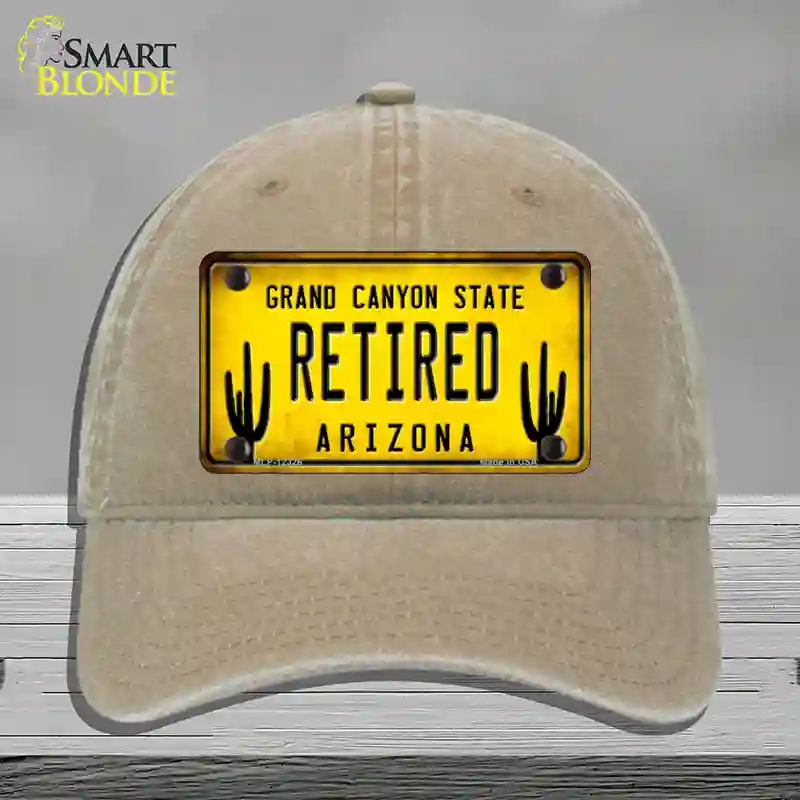 HAT09-MLP-12326 Arizona Retired Yellow Novelty License Plate Hat, Unconstructed Cotton - Khaki