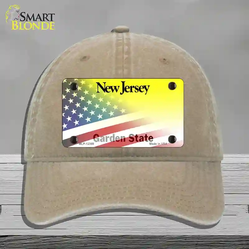 HAT09-MLP-12360   Jersey with American Flag Novelty License Plate Hat, Unconstructed Cotton - Khaki
