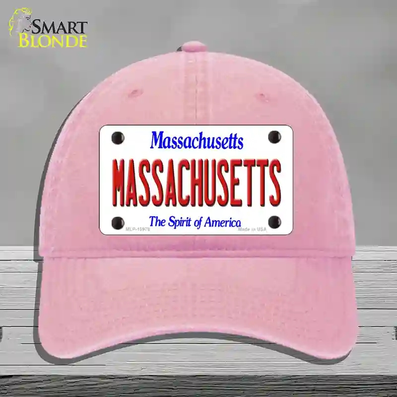 HAT12-MLP-10978 Massachusetts State Novelty License Plate Hat, Unconstructed Cotton - Pink