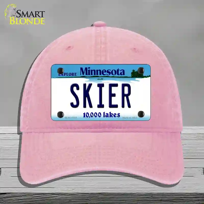HAT12-MLP-11082 Skier Minnesota State Novelty License Plate Hat, Unconstructed Cotton - Pink
