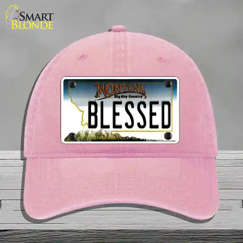 HAT12-MLP-11120 Blessed Montana State Novelty License Plate Hat, Unconstructed Cotton - Pink