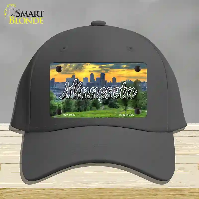 HAT04-MLP-11608 Minnesota City Skyline Sunset State Novelty License Plate Hat, Cotton - Charcoal