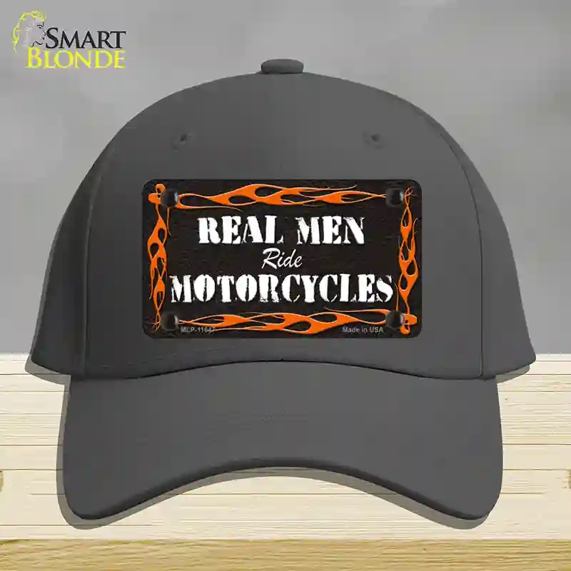 HAT04-MLP-11647 Real Men Ride Motorcycles Novelty License Plate Hat, Cotton - Charcoal