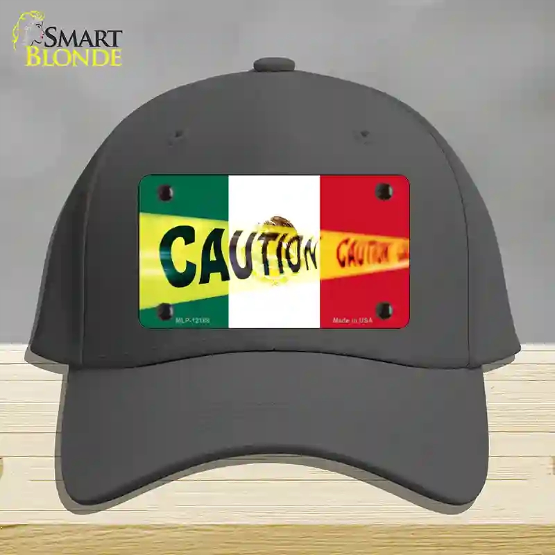 HAT04-MLP-12188 Caution Mexico Flag Novelty License Plate Hat, Cotton - Charcoal