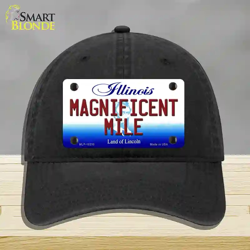 HAT07-MLP-10330 Magnificent Mile Illinois Novelty License Plate Hat, Unconstructed Cotton - Black
