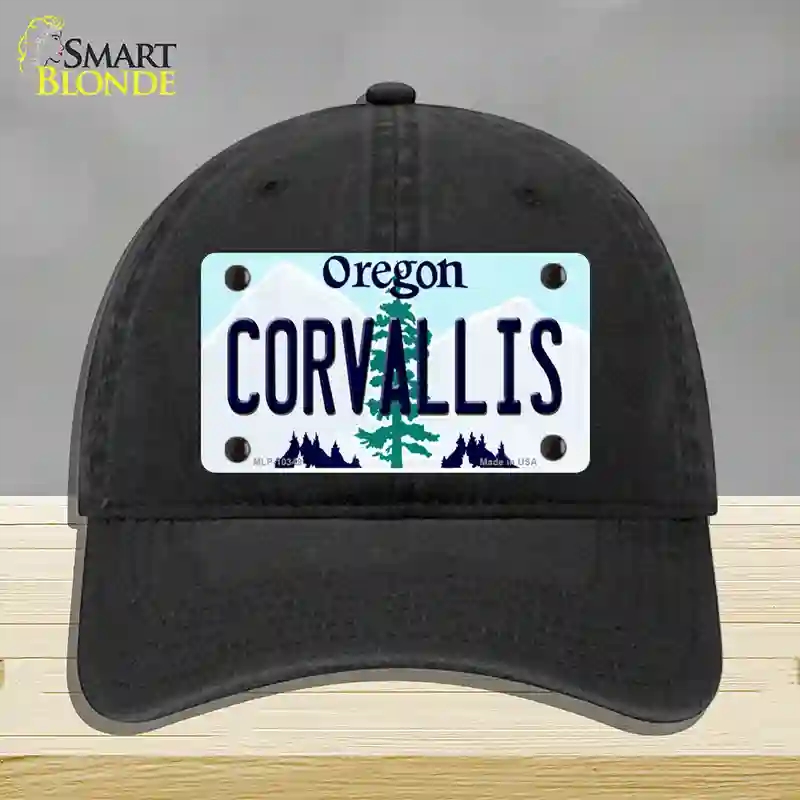 HAT07-MLP-10349 Corvallis Oregon Novelty License Plate Hat, Unconstructed Cotton - Black